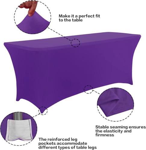 2 Pack 6FT Table Cloth for Rectangular Spandex Purple Table Cover (2 Count)