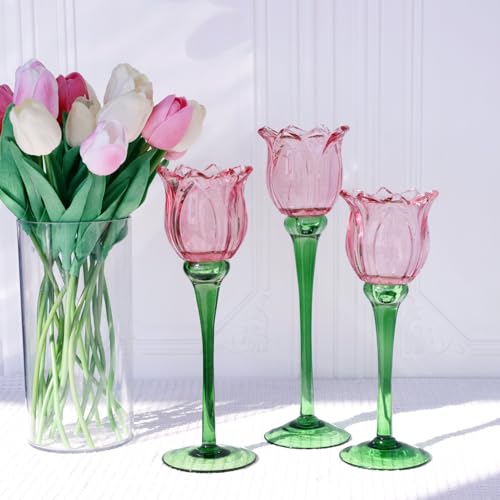Pink Tulips Votive Candle Holders Set of 3 (3 Count)