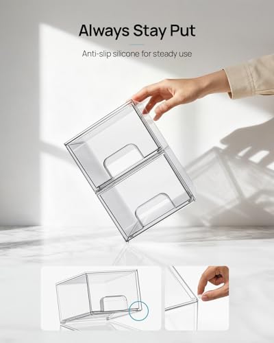 6 Pack Small Clear Stackable Storage Drawers for Desk (6 Count)