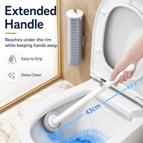 Disposable Toilet Brush with 48 Refills and Replaceable Scrubber Heads