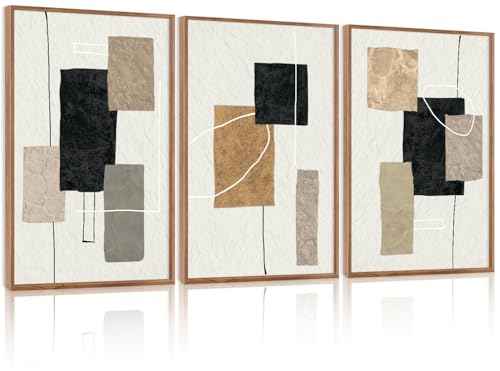 KAlRNE Neutral Abstract Wall Art Beige Block Lines Prints Set (3 Count)
