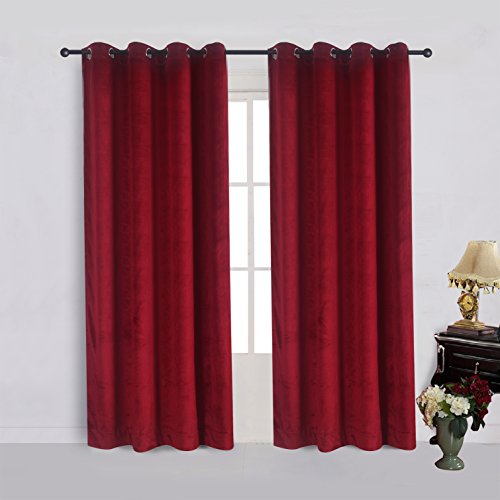 Set of 2 Classic Blackout Velvet Curtains Panels Home Theater Grommet Drapes Eyelet 52Wx63L (2 Count)