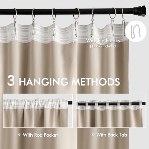 Taupe Back Tab Blackout Curtains 52x90 Inch Long 2 Panels Set (2 Count)