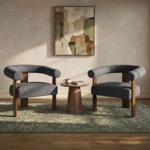 Barrel Accent Chairs Set of 2 with Armrests and Walnut Wood Legs (2 Count)