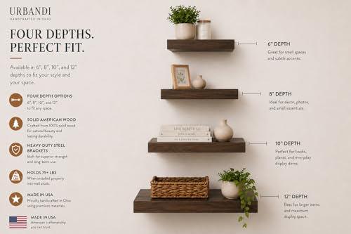 URBANDI Rustic Floating Shelves (2 Shelves)