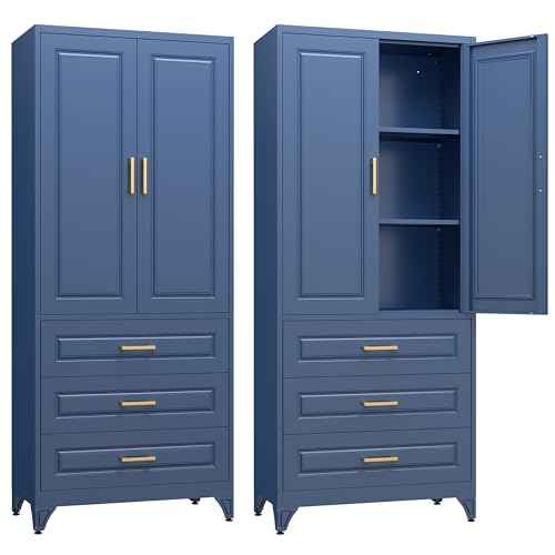 75" Metal Storage Cabinet with Doors and 2 Adjustable Shelves