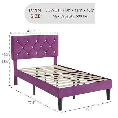 Twin Size Bed Frame with Diamond Tufted Headboard