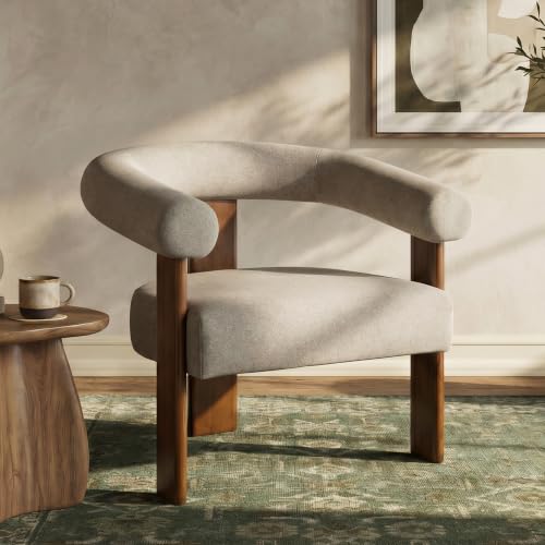 Barrel Accent Chairs Set of 2 with Armrests and Walnut Wood Legs (2 Count)