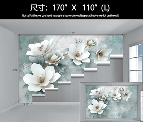 3D White Floral Wallpaper Green Background Wall Mural Girl Bedroom