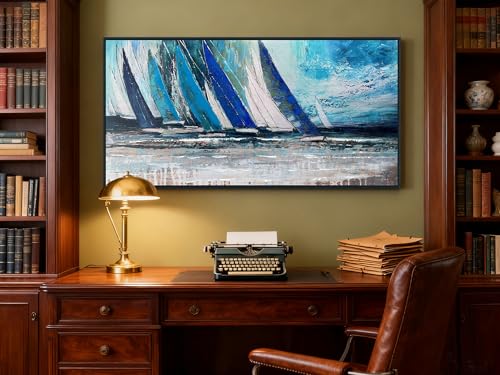 Framed Wall Art Blue Large Sailboat