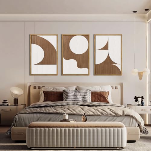 Large Abstract Brown Geometric Wall Art Set
