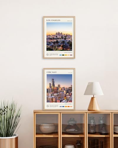 Natural OAK Wood Los Angeles Cityscape Framed Wall Art