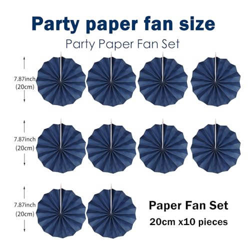 Blue Party Decorations Navy Blue Hanging Paper Round Fan Bulk 8inch (30 Count)