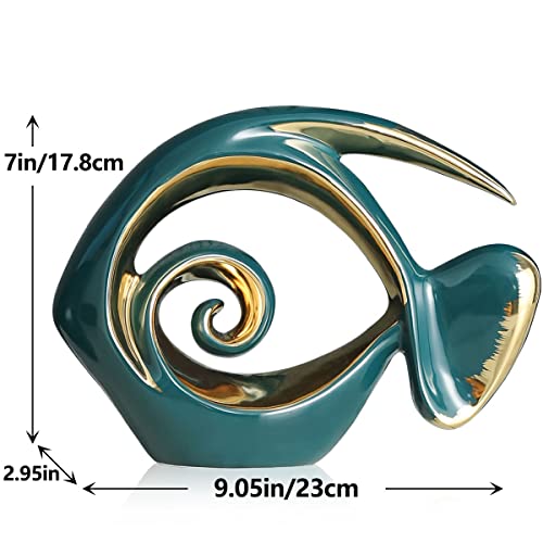 Green Gold Ceramic Fish Figurines