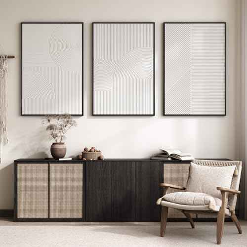 Large 3D Textured Modern White Abstract Wall Art for Living Room (3 Count)