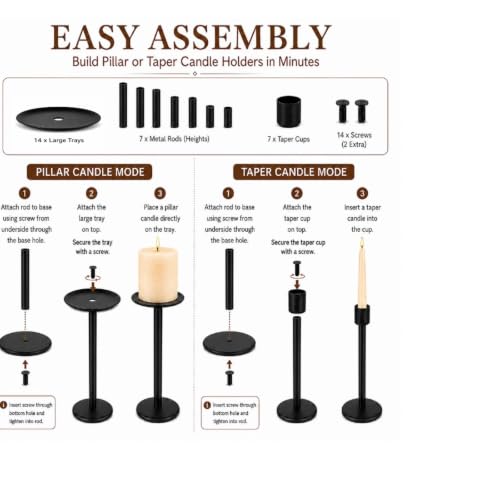 7 Pcs 2-in-1 Convertible Taper & Pillar Candle Holders, Fireplace (7 Count)