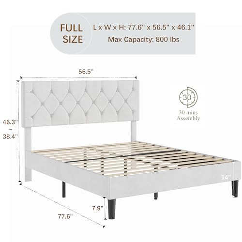Full Size Bed Frame with Diamond Tufted Headboard