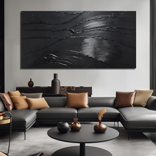 3D Painting Wall Art for Living Room Black Abstract Wall Decor for Office Extra Large Wall Art for Dining Room 40 x 80 Inch