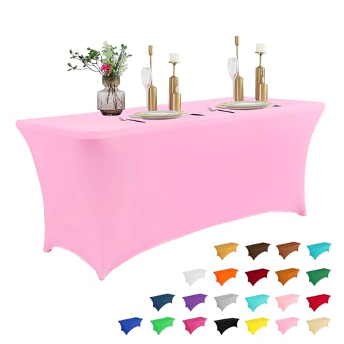 8FT Table Cloth for Rectangular Spandex Pink Table Cover