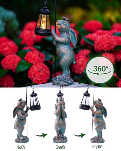 Garden Statues Outdoor Bunny with Solar Lantern