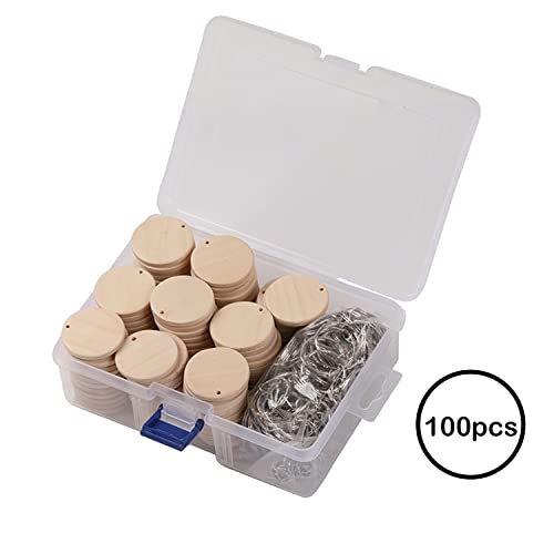 100Pcs Round Wood Circles with Keychain