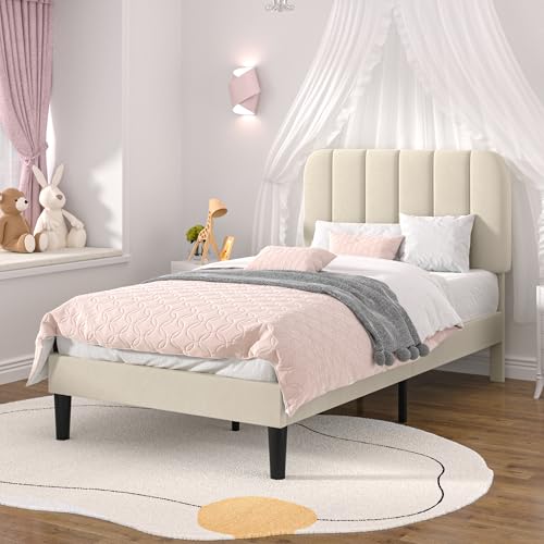 Twin Size Bed Frame with Upholstered Headboard
