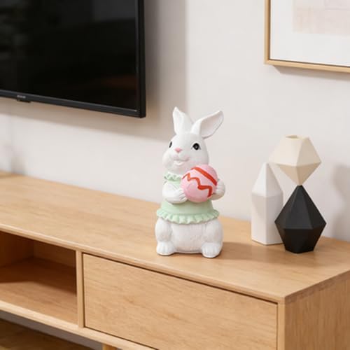 Easter Cute 3D Bunny Figurines Resin Figurines Ornaments Bunny Holding an Egg Designs DIY Crafts Cute Rabbit Desktop Ornaments for Easter Theme Decoration Accessories 1 Pcs