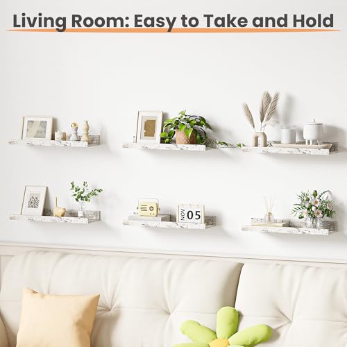 Floating Shelves for Wall Decor Storage Rustic White (6 Count)