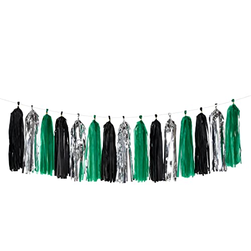 Black Green Silver Tassel Garland