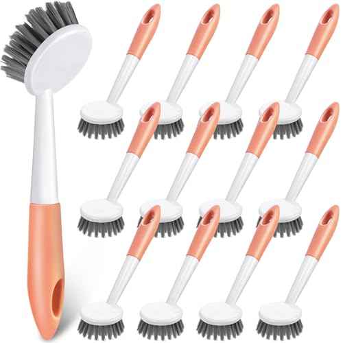 12 Pack Long Handle Dish Scrub Brush Stiff Bristles (12 Count)