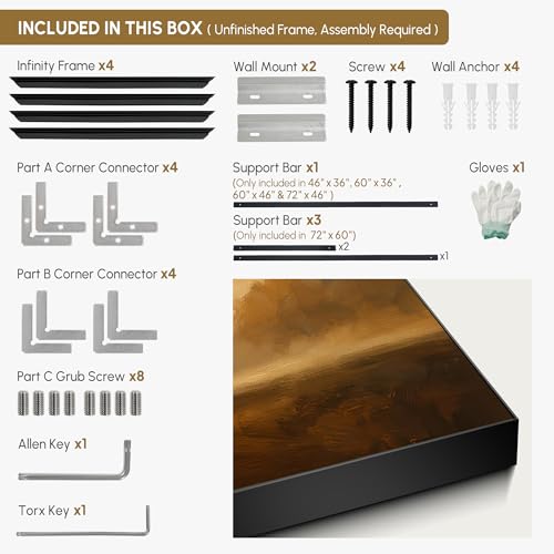 46"x72" Extra Large Framed Wall Art Golden Horizon Abstract Landscape Warm Brown and Amber Sky Illustration for Home Living Room Bedroom Decor