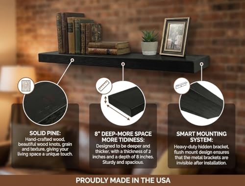 Joel’s Antiques 54 Inch Wooden Floating Shelves for Wall