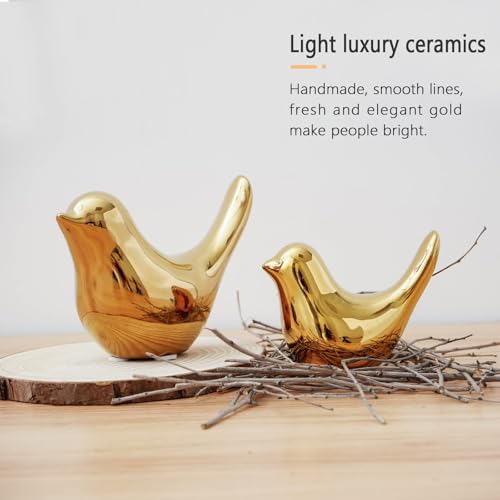 Gold Home Decor Small Birds Statues Modern Style Decorative Ornaments for Living Room Decor (2 Count)