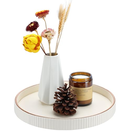 Round PU Leather Decorative Tray with Gold Trim