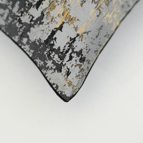 Charcoal Champagne Metallic Jacquard Throw Pillow Cover 24x24 Velvet Back Modern Glam Sofa Decor