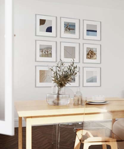 12x12 Silver Metal Picture Frames Matted to 8x8