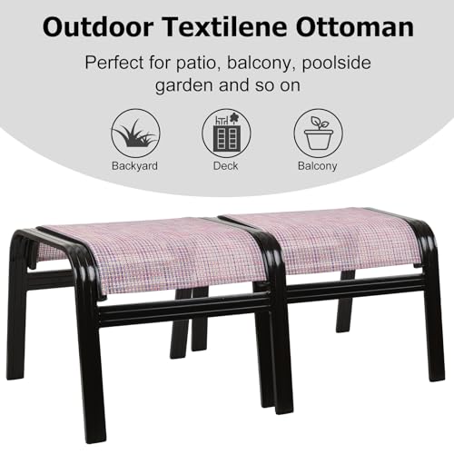 Assembled Patio Outdoor Ottoman Set of 2 Aluminum Outdoor Footstool Pink (2 Count)