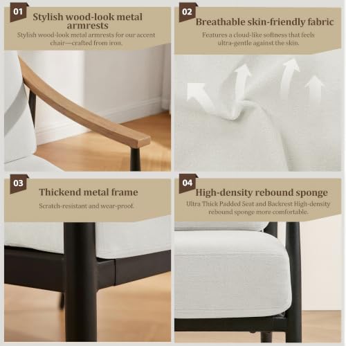 Modern Accent Chairs Set of 2 for Living Room Bedroom Mid Century Arm Chairs Upholstered Office Accent Chairs Comfy Waiting Room Chairs with Metal Frame (2 Count)