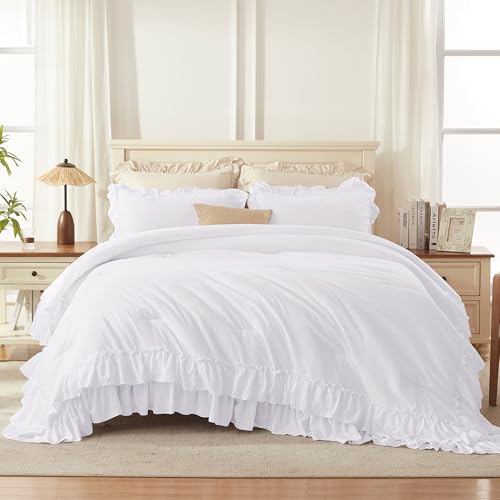 White Ruffle Comforter Set Queen Size