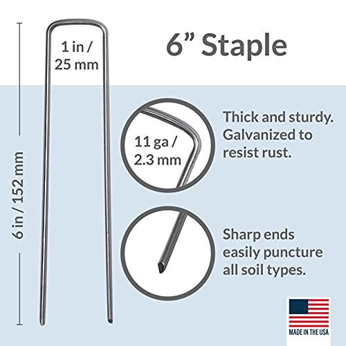 Garden Stakes 6 Inch 11 Gauge Galvanized Steel Landscape Staples (250 Count)