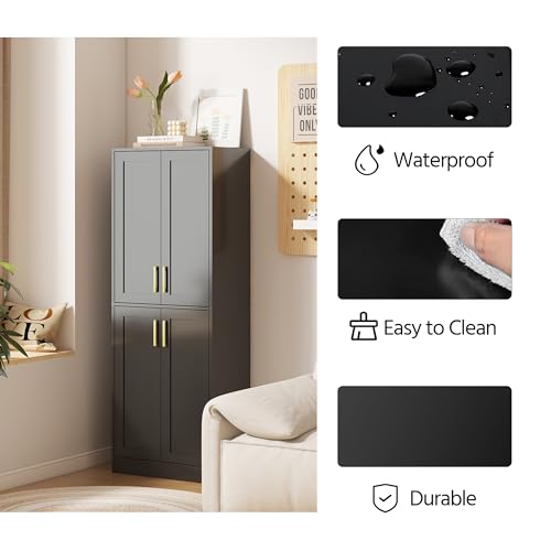 Tall Storage Cabinet with Doors & Shelf for Bathroom