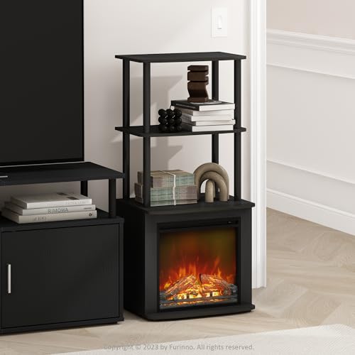 Turn-N-Tube Side Table, 3-Tier NO Heat Fireplace End Table with Open Shelf, Electric Fireplace Display Night Stand, Bedside Table, for Living Room, Bedroom, Americano/Black