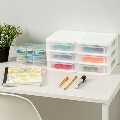 2-Pack, 3-Drawer Small Plastic Stacking Desktop Organizer, White (2 Count)