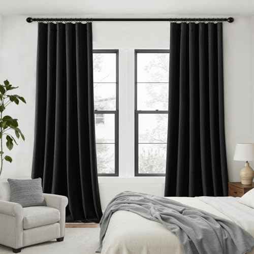 100% Blackout Back Tab Pleat Linen Curtains 50" Wx90 L (2 Count)