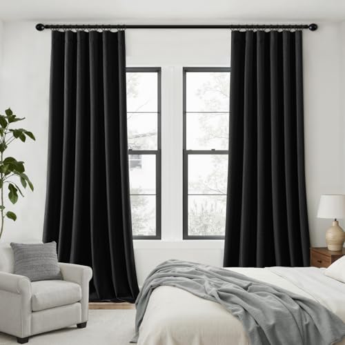 100% Blackout Back Tab Pleat Linen Curtains 50" Wx96 L (2 Count)