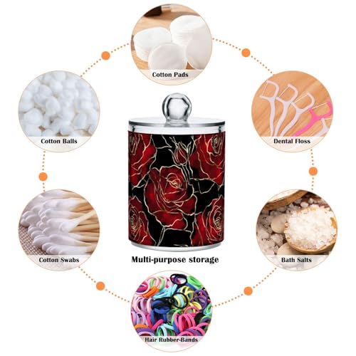 2 Pack Qtip Holder Organizer Dispenser Valentines Red Black Roses Bathroom Storage Canister Cotton Ball Holder Container for Cotton Pads (2 Count)