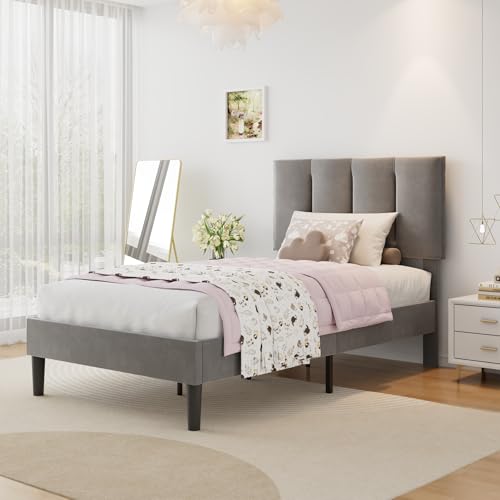 Twin Size Bed Frame with Upholstered Headboard
