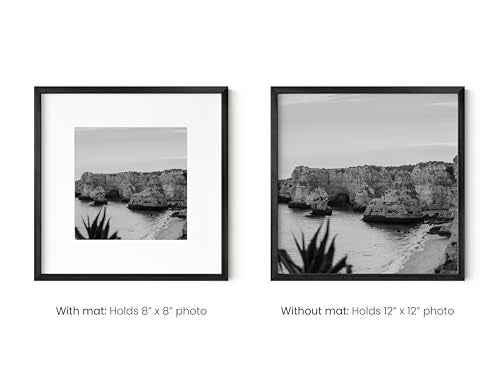 12x12 Black Metal Picture Frames Matted to 8x8