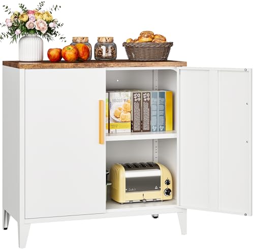 White Storage Cabinet with Doors and Shelves