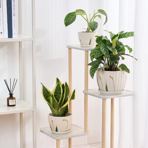 4/5/6 Inches White Ceramic Plant Pots with Drainage Holes and Saucer